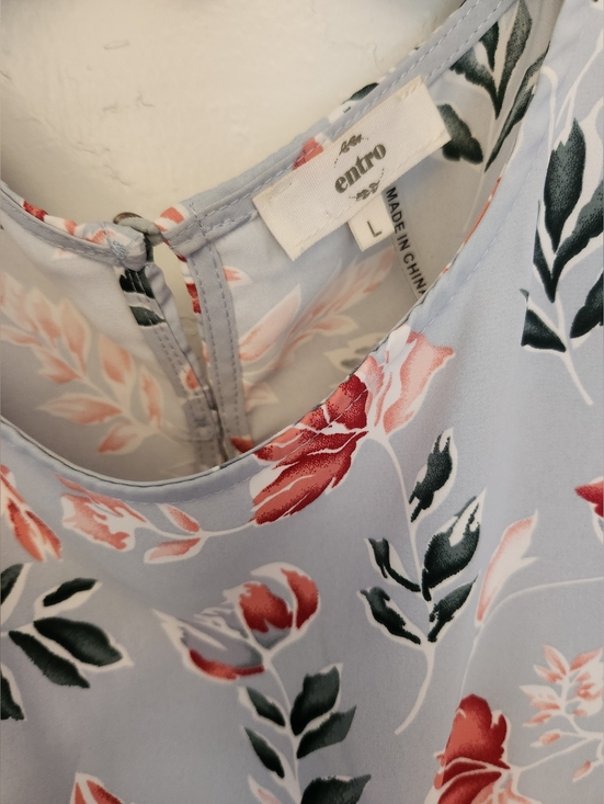 Light Blue Floral Long Sleeve Tie-Waist Dress Size Large Like-new - Picture 2 of 13